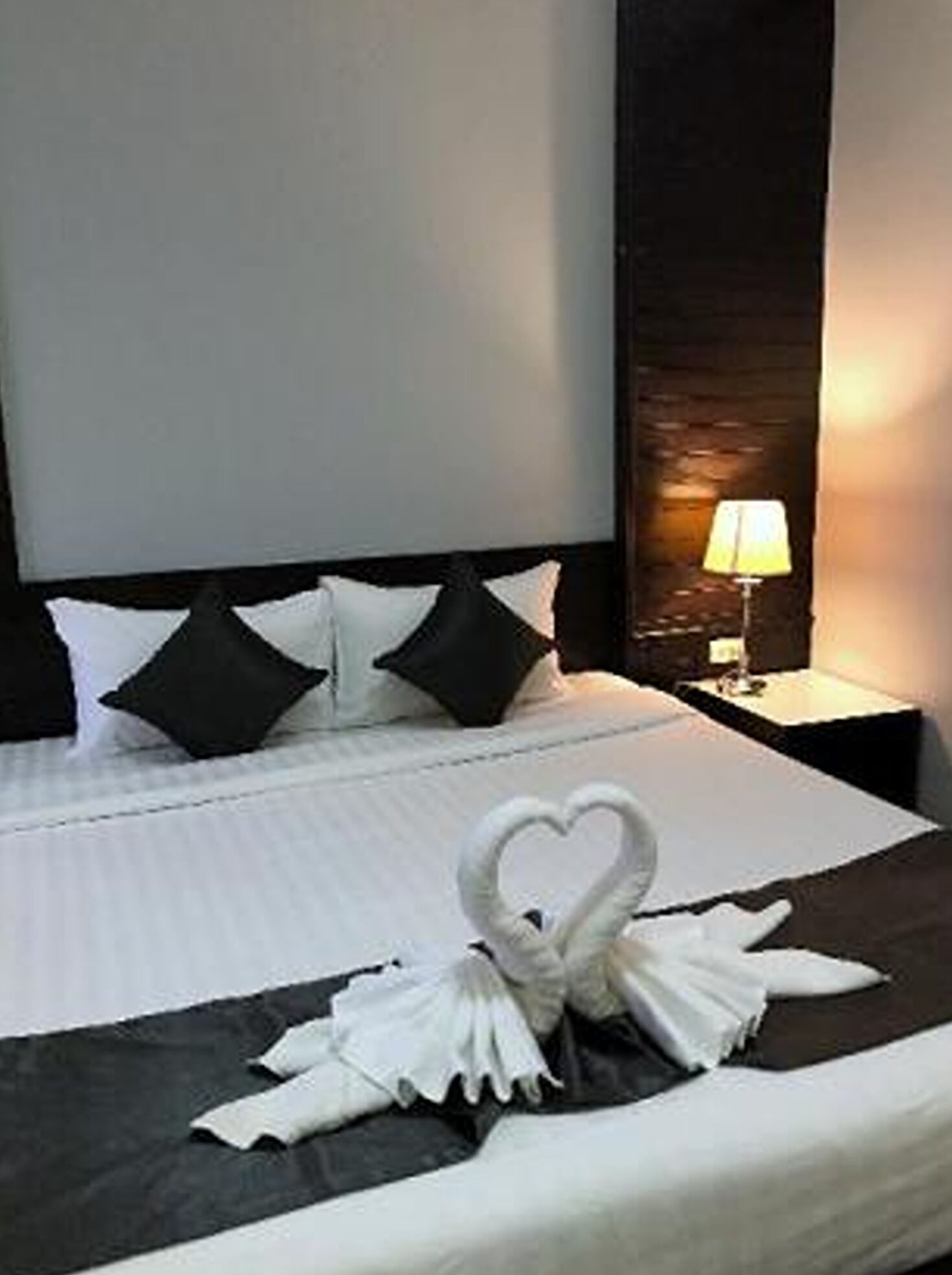 Desk, laptop workspace, blackout curtains, free WiFi