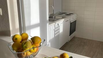 Comfort Apartment, 2 Bedrooms, Sea View, Sea Facing (Upper Floor) | Private kitchen | Full-size fridge, oven, stovetop, electric kettle