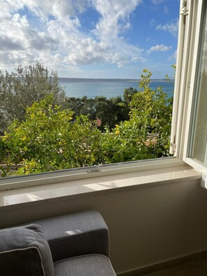 Comfort-Apartment, 2 Schlafzimmer, Meerblick, Meerseite (Upper Floor) | Wohnbereich | Flachbildfernseher