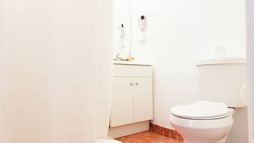 Dusche, Haartrockner, HandtĂŒcher, Seife