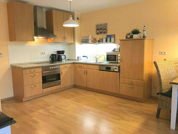Fridge, microwave, oven, dishwasher
