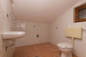 A bathroom with a sink, toilet, and shower. - House Iva (Jasenice)