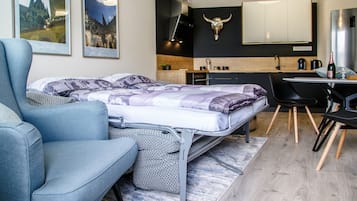 1 bedroom, desk, soundproofing, iron/ironing board