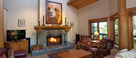 Flat-screen TV, fireplace, offices