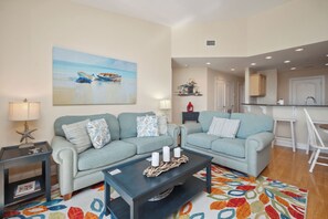 TV, DVD player - Sea Tales: Ocean View Condo with Community Pool, Hot Tub, Across from OKI Pier (Oak Island)