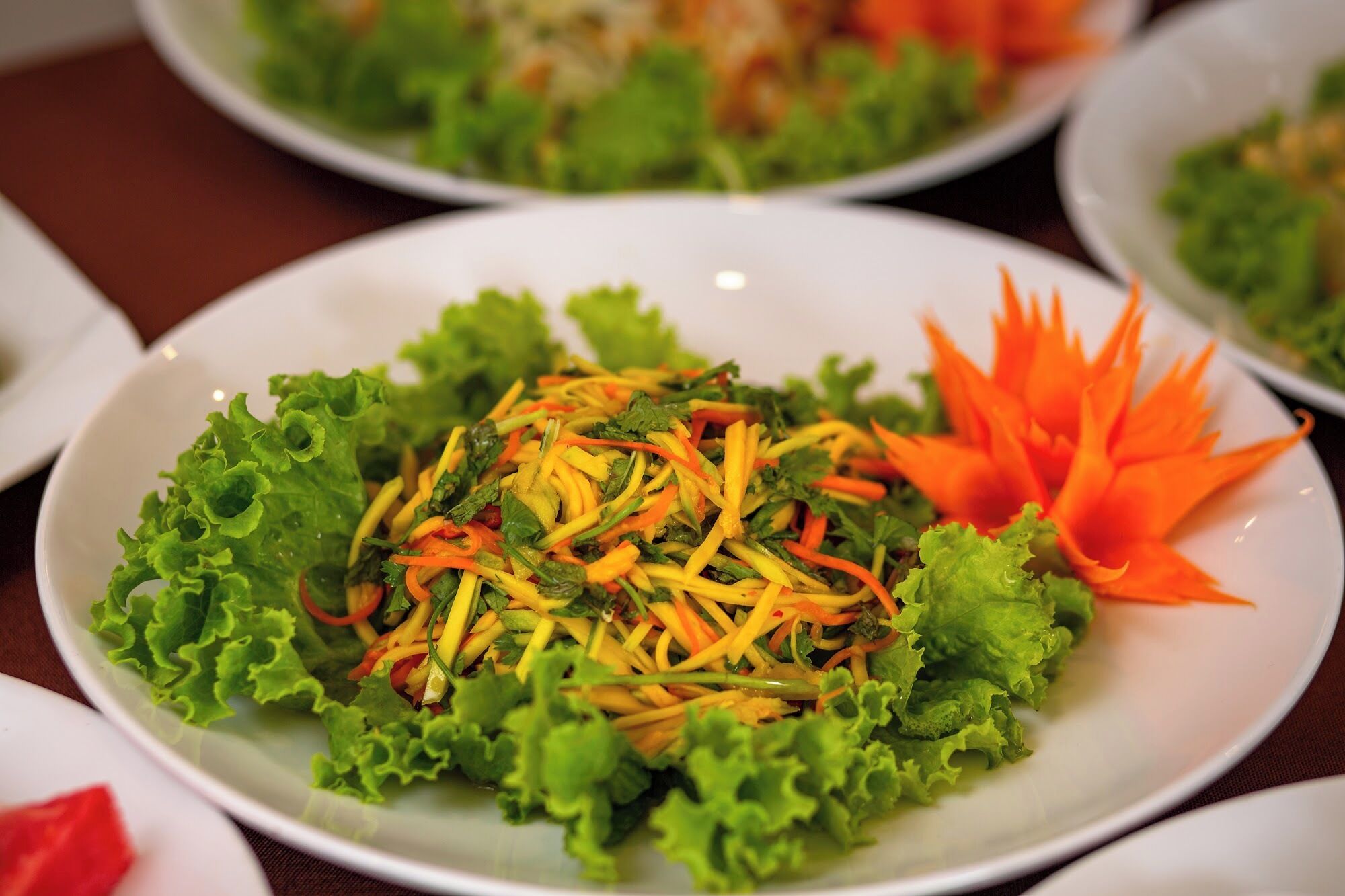 Ein Salat mit Blattsalat und geriebenen Karotten.