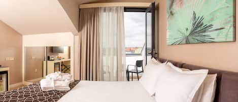 Standard-Loft, 1 Queen-Bett, Stadtblick | 1 Schlafzimmer, Bettwäsche aus ägyptischer Baumwolle