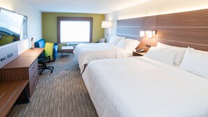 A hotel room with two beds, a desk, a chair, a TV, and a window. - Holiday Inn Express & Suites North Battleford by IHG (North Battleford)