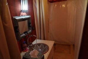 Shower, towels, soap, shampoo