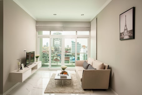 Deluxe Apartment | Living area | 32-inch LCD TV with premium channels, TV, Netflix. SSB Residence