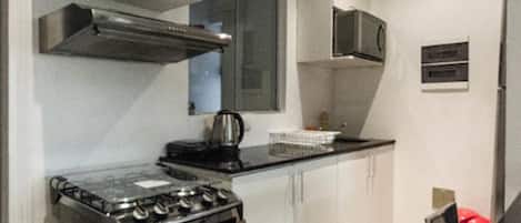 Family Apartment | Private kitchen | Full-size fridge, microwave, oven, stovetop