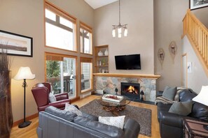 Televisio, takka, työhuone