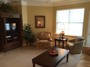 Flat-screen TV, DVD player