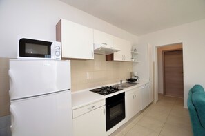 Apartment (A1) | Eigene Küche | Kühlschrank, Mikrowelle, Ofen, Herdplatte