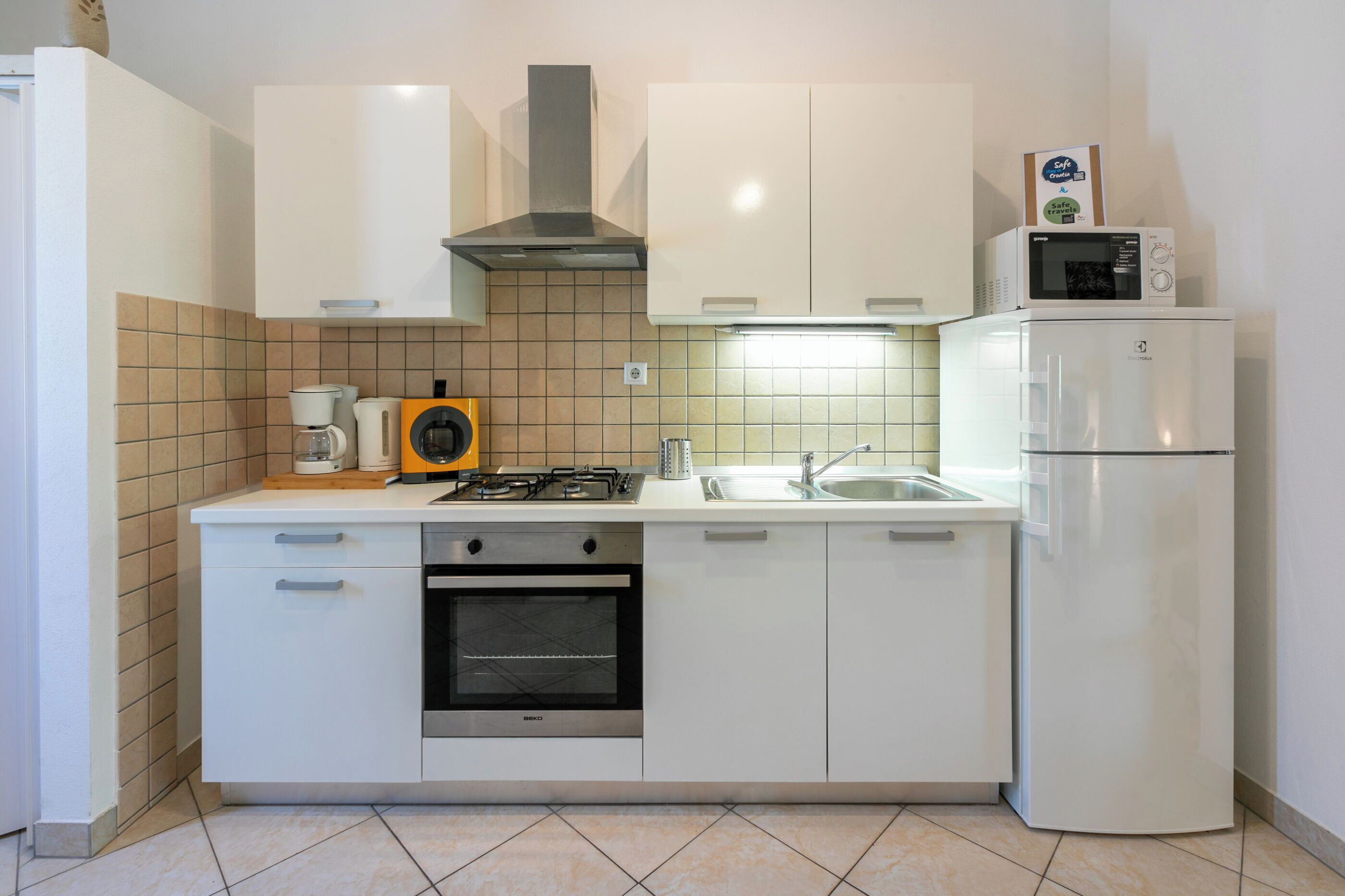 Apartment (A2) | Private kitchen | Fridge, microwave, oven, stovetop