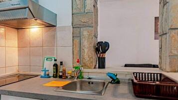 Apartment (A1) | Private kitchen | Fridge, microwave, oven, stovetop