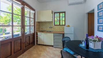 Apartment (A1) | Private kitchen | Fridge, microwave, stovetop, dishwasher