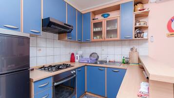 Apartment (A1) | Private kitchen | Fridge, oven, stovetop, electric kettle