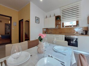 Apartment (A2) | Private kitchen | Fridge, stovetop, espresso maker, cookware/dishes/utensils - Apartments Ivanka (Krk)