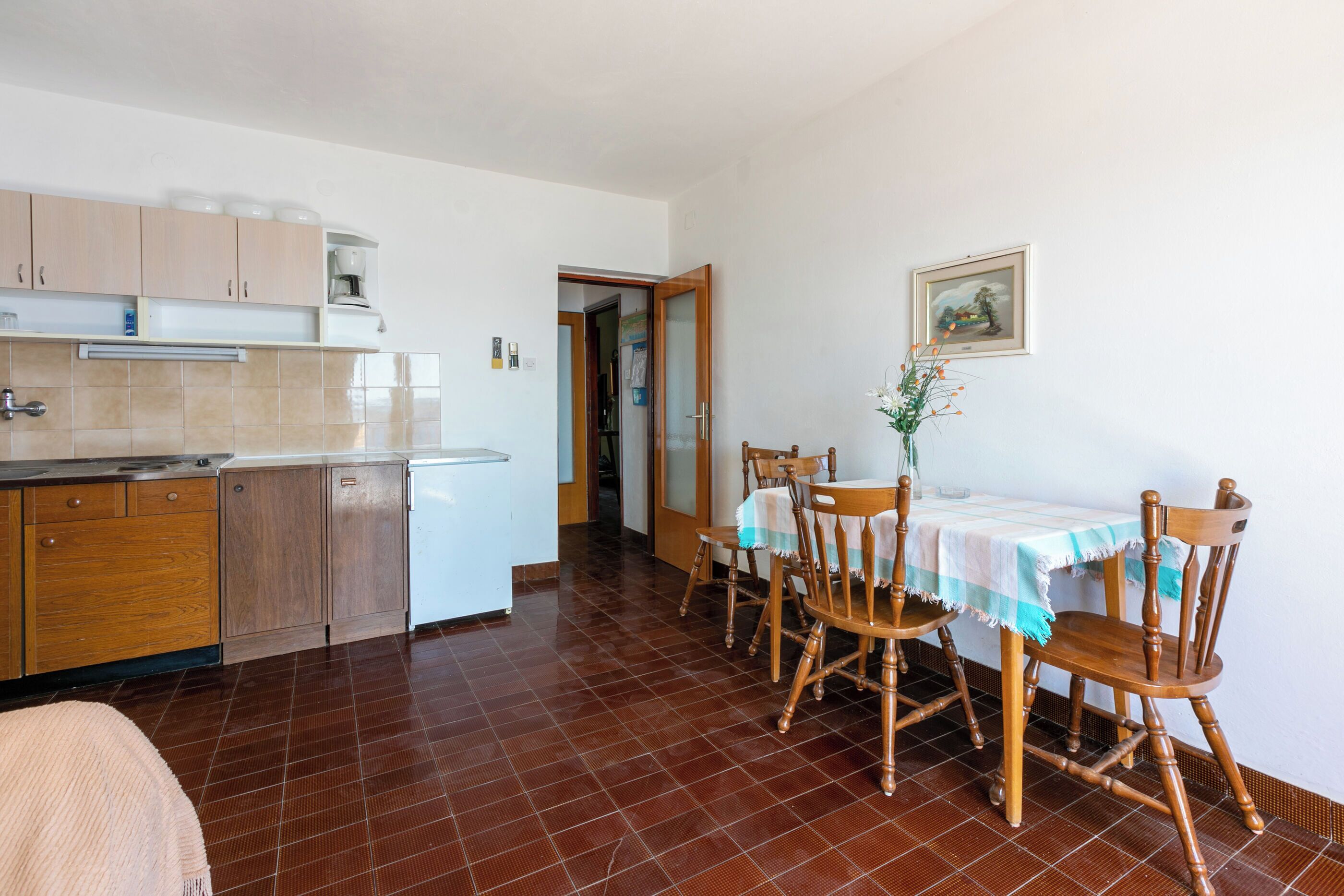Departamento (A7) | Cocina privada | Cafetera de espresso, refrigerador y parrilla de estufa 