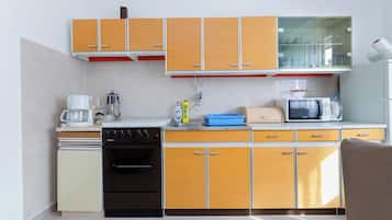 Apartment (A1) | Private kitchen | Fridge, microwave, oven, stovetop