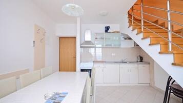 Huoneisto (A4) | Yksityinen keittiö | Jääkaappi, mikroaaltouuni, liesi, espressokone