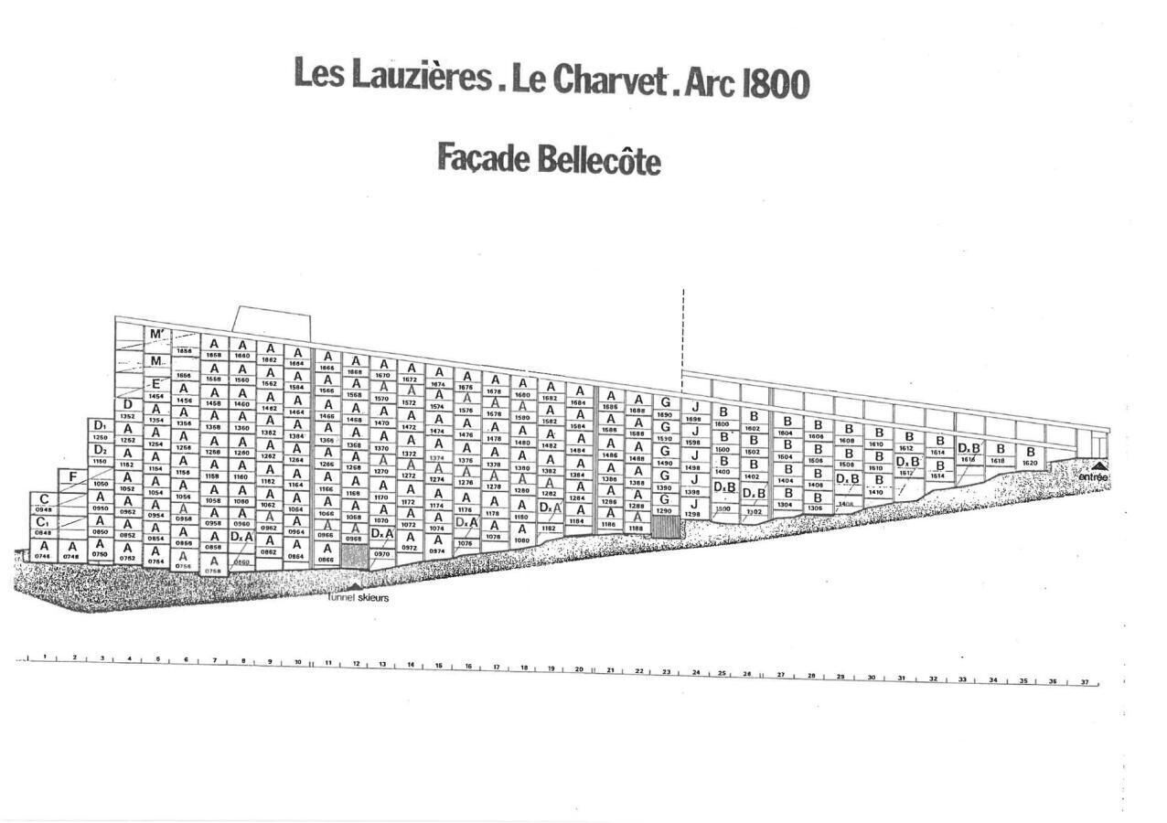 Gedetailleerde architecturale plattegrond van Les Lazières, Le Charvet, uit 1800, waarin de indeling van de gevel Bellecôte wordt benadrukt.