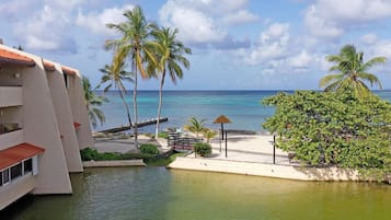 On the beach, sun-loungers, beach towels