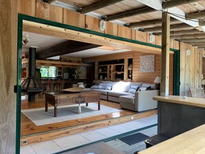 TV, fireplace, table tennis, books