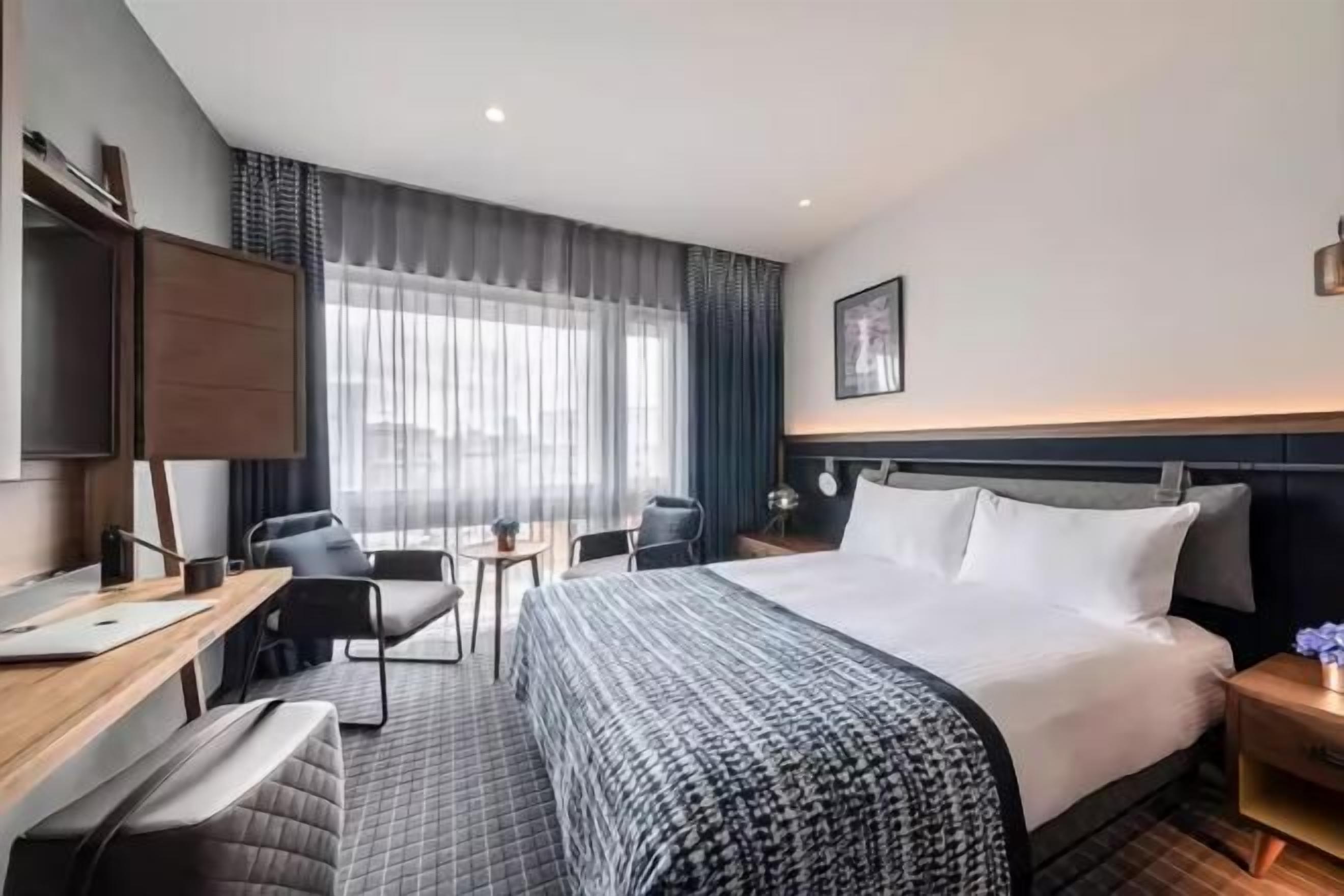 In-room safe, desk, laptop workspace, blackout curtains