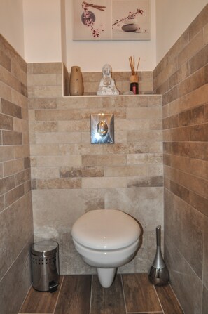 Douche, sèche-cheveux, serviettes fournies, papier toilette
