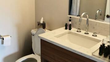 Towels, soap, shampoo, toilet paper