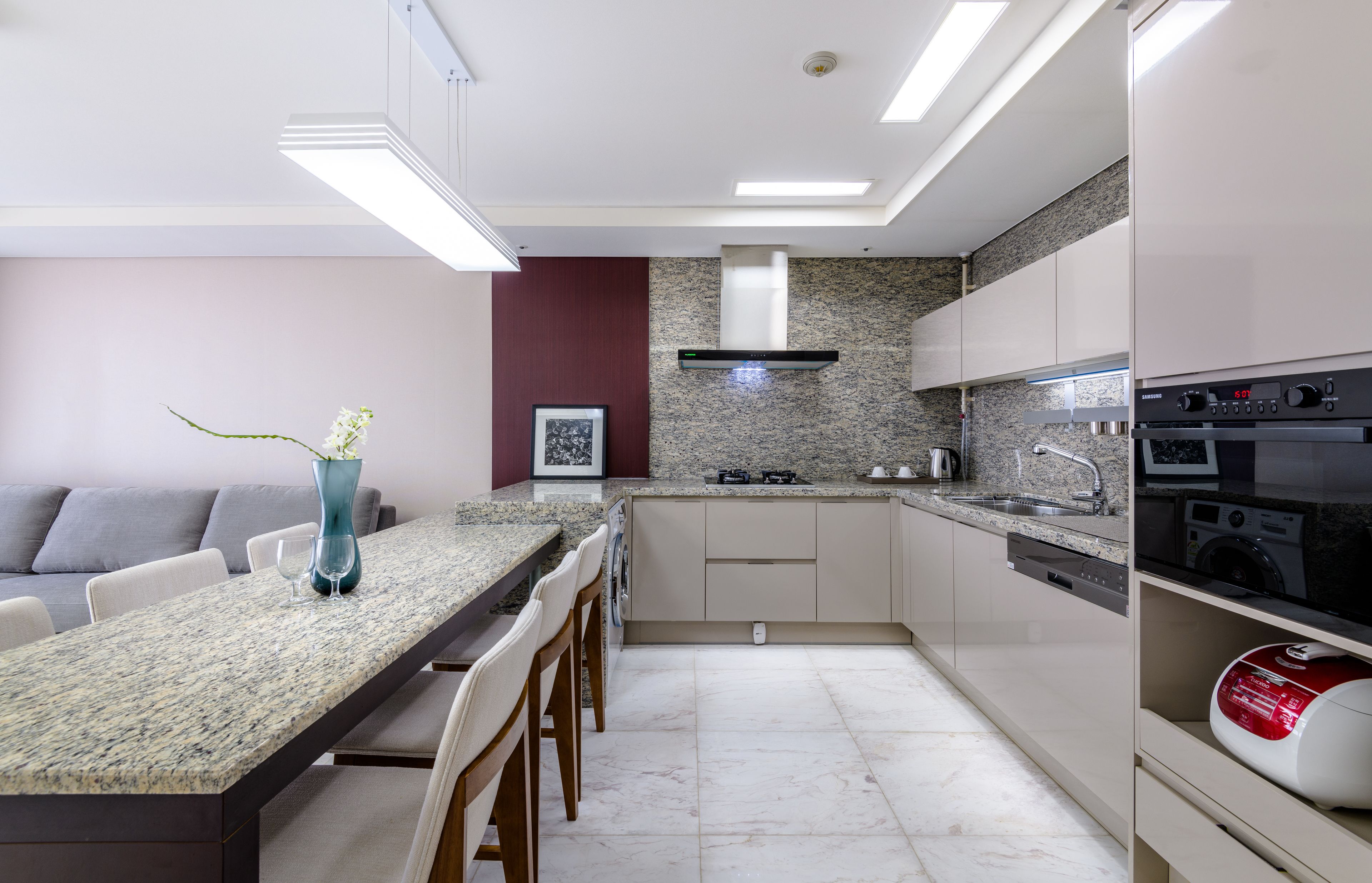 Fridge, microwave, electric kettle, rice cooker