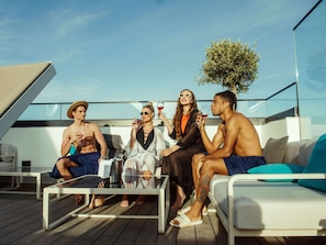 Outdoor pool, open 8:00 AM to 8:00 PM, pool umbrellas, pool loungers