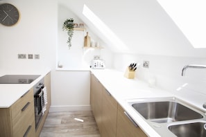 Standard Apartment | Private kitchen | Oven, stovetop, cookware/dishes/utensils - Barber Shop Flat (Stockport)