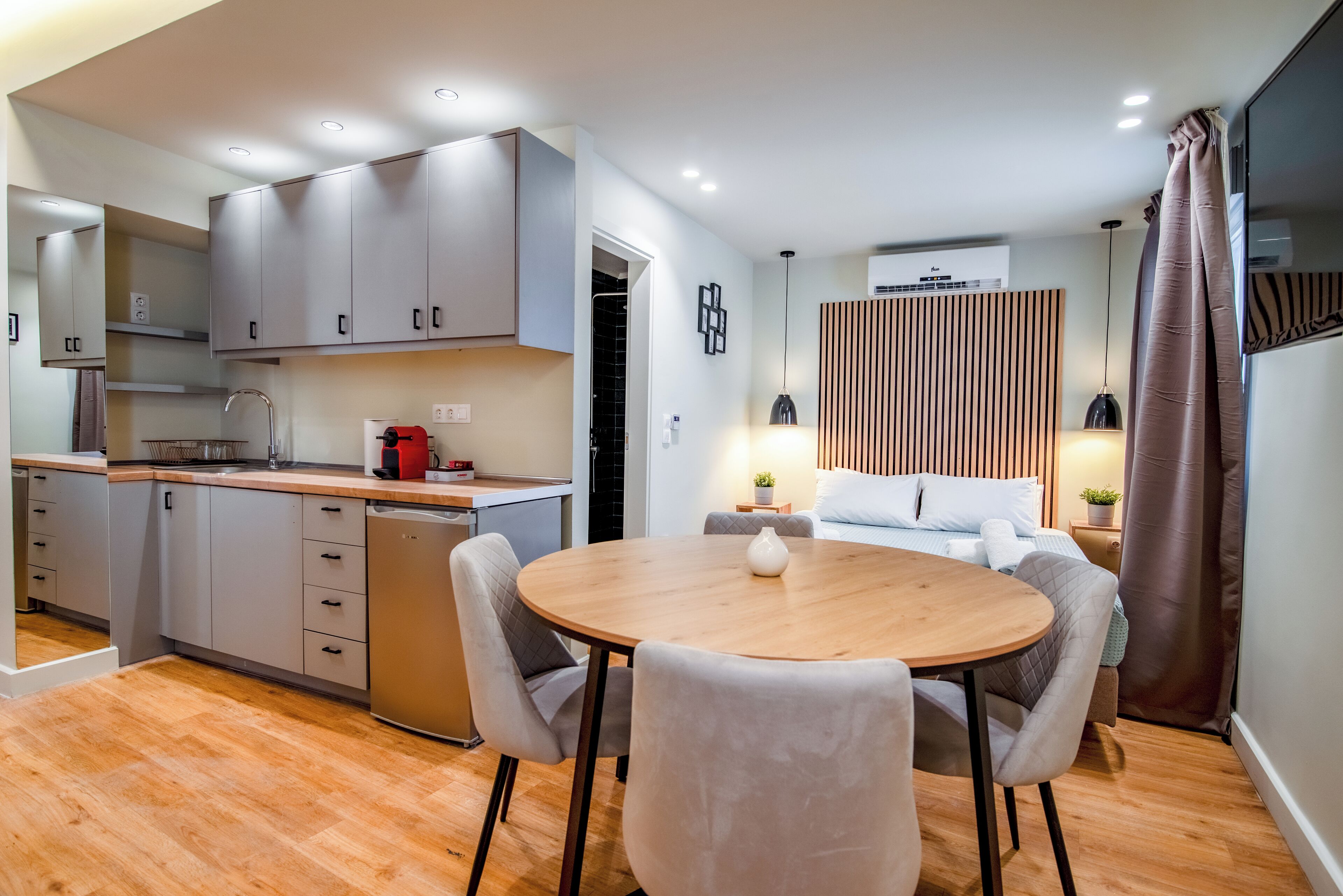 premium penthouse | desk, laptop workspace, blackout curtains, soundproofing