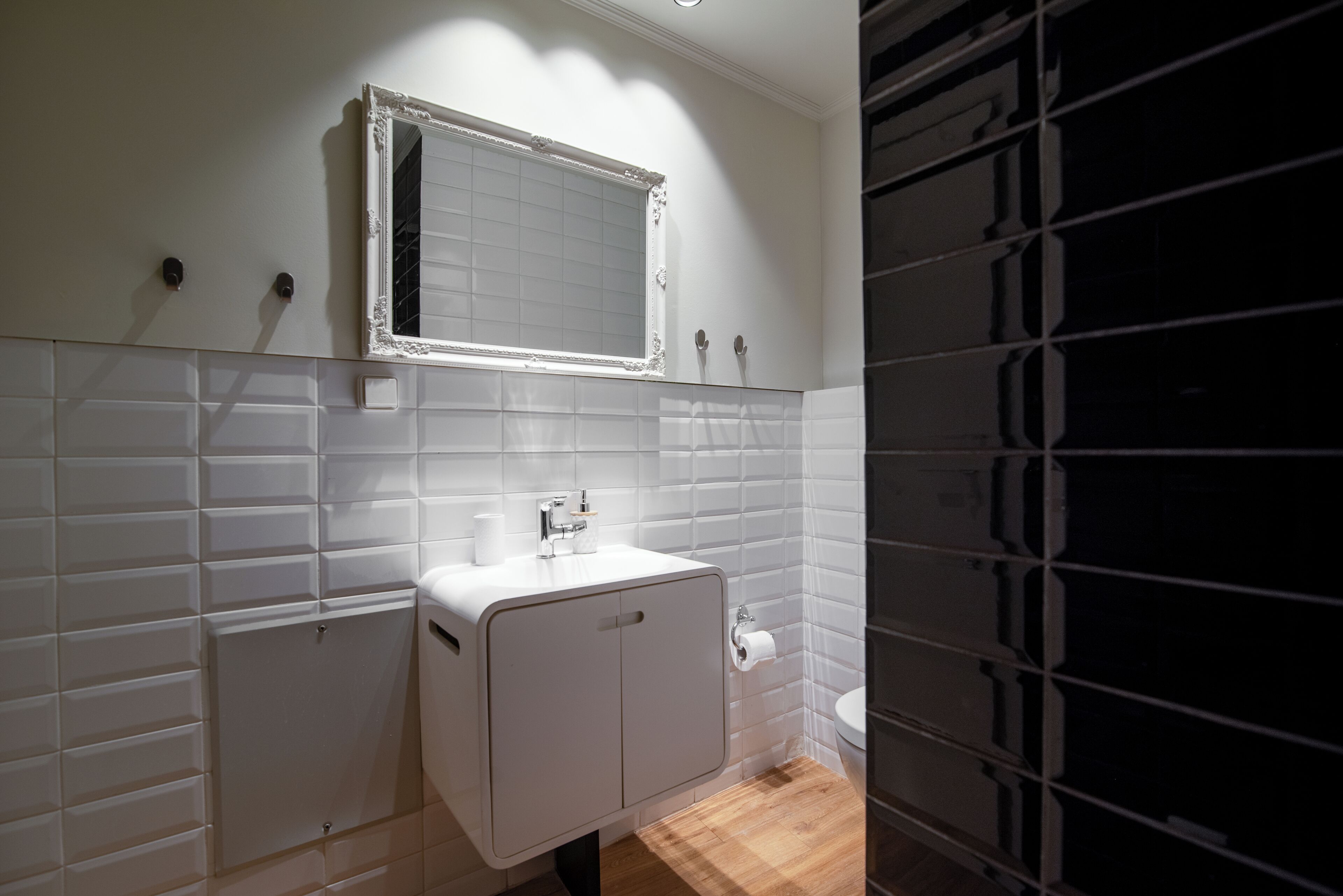 premium penthouse | bathroom | shower, rainfall showerhead, hair dryer, slippers