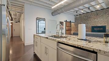 Apartment | Private kitchen | Full-size fridge, microwave, stovetop, dishwasher