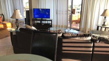 Älytelevisio, DVD-soitin, kirjoja, videokirjasto