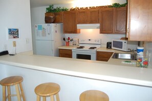 Fridge, microwave, oven, stovetop - Gulf Village 110 Two Bedroom Condo (Gulf Shores)