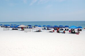 On the beach, beach towels