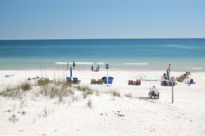 On the beach, beach towels