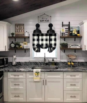 Fridge, microwave, oven, dishwasher