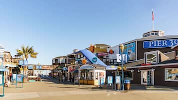 A pier with shops and restaurants, including Pier 39.