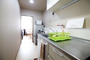 Fridge, microwave, oven, electric kettle