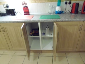 Fridge, microwave, oven, electric kettle