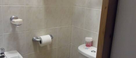 Une petite salle de bain avec des toilettes, un lavabo et un meuble au-dessus du miroir.