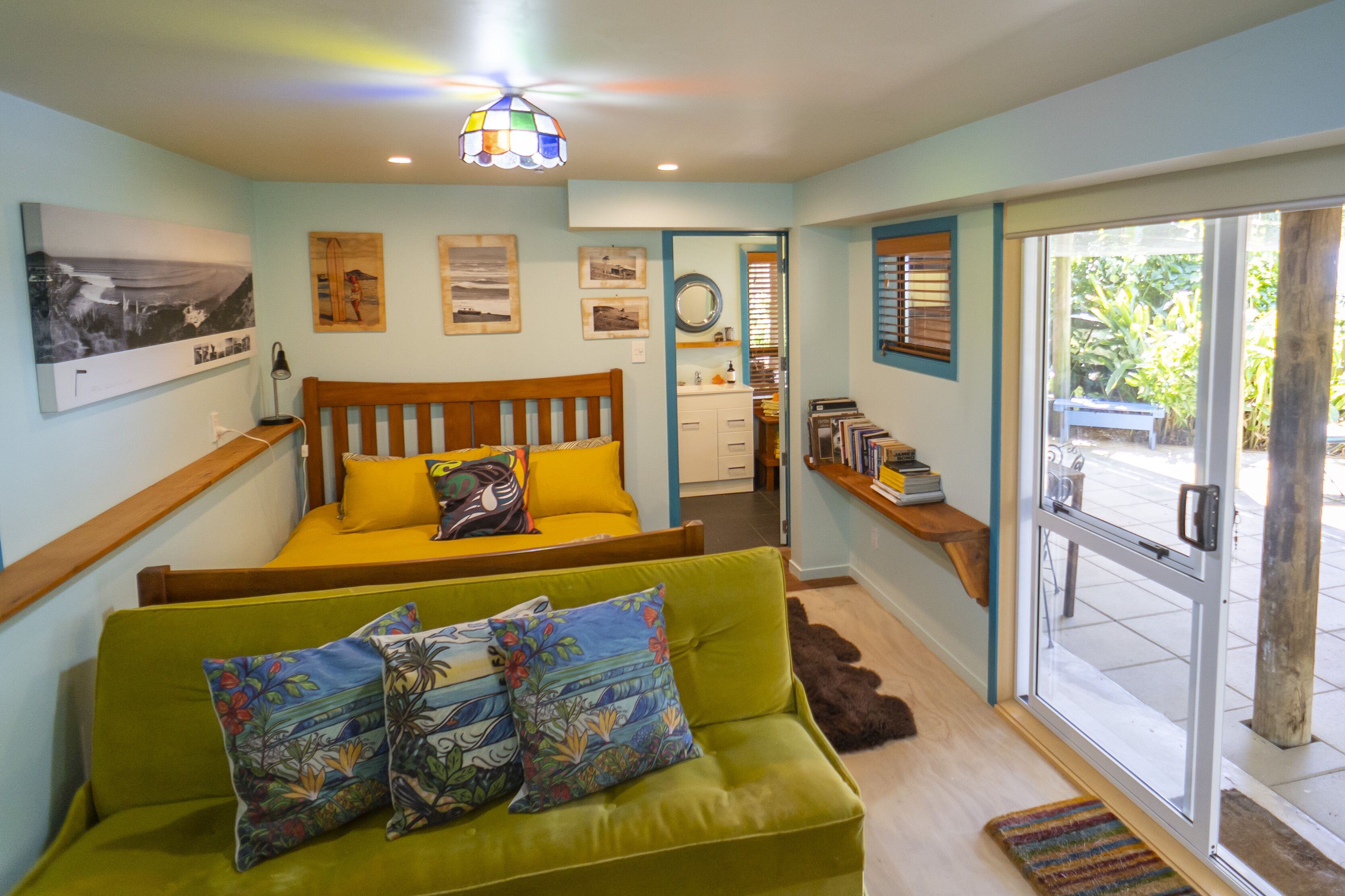 Bed & Living area.