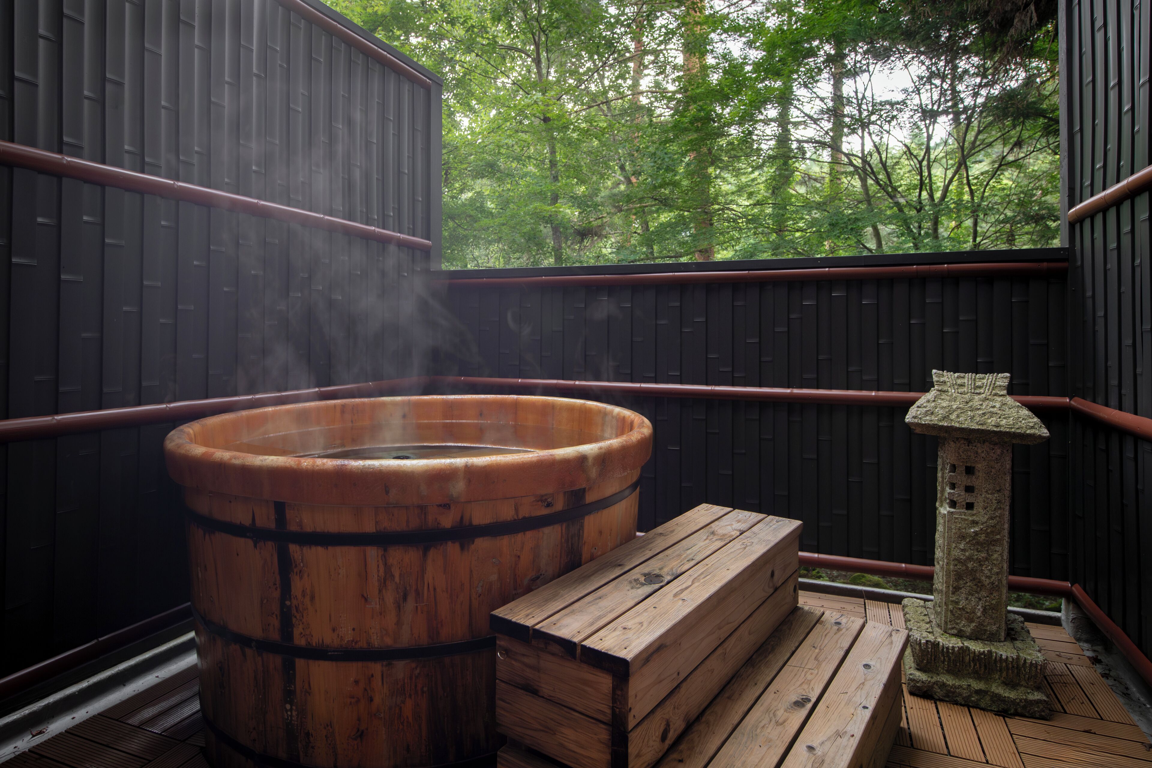 [building b cottage-style] double room with wooden open-air bath, non-smoking | bathroom | combined shower/bathtub, deep-soaking bathtub, free toiletries