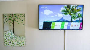 A TV mounted on a wall displaying various streaming services. - Whitehall Cottages Boutique Motel - Full Beds (Whitehall)